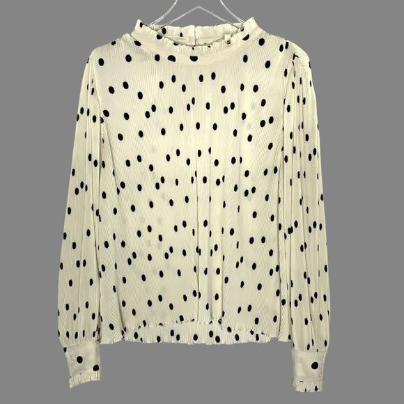 Sézane Rosalinda Blouse 14 Black Ecru Polka Dot Print Career Feminine Corpcore - Picture 2 of 9